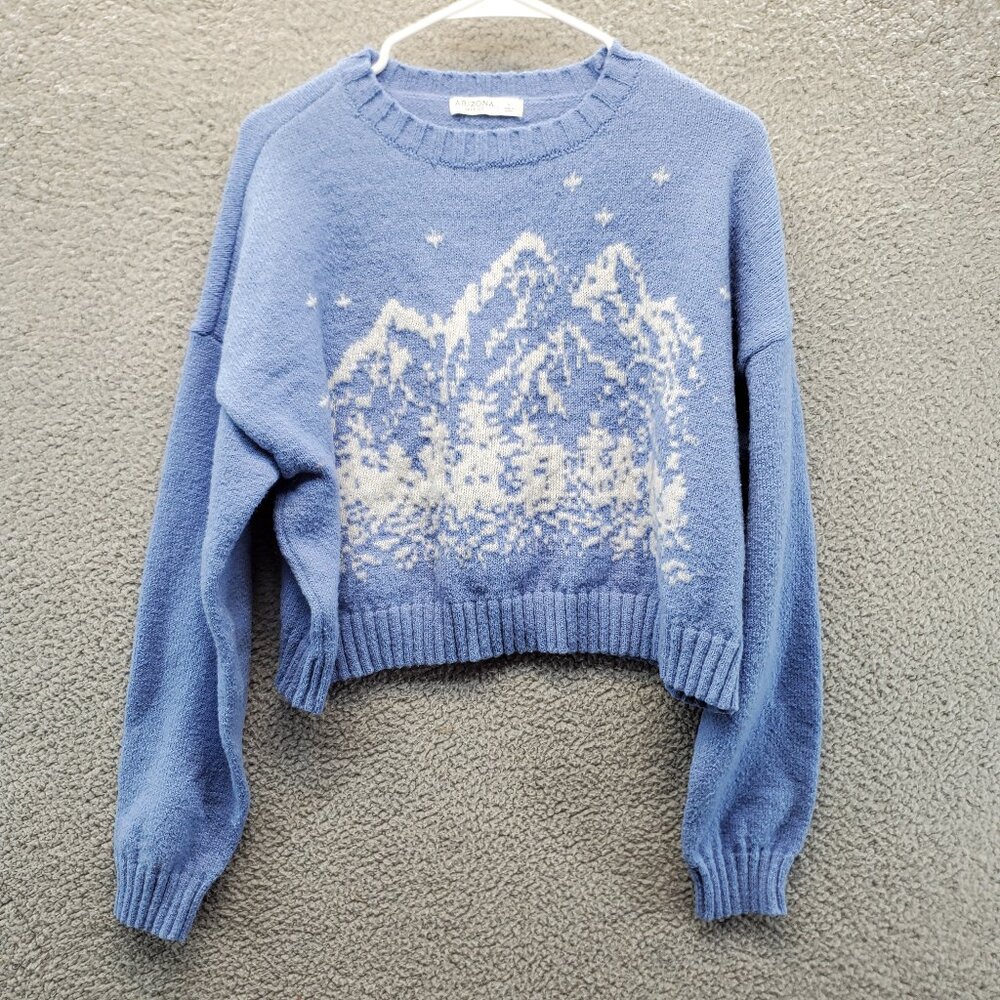 Arizona Jeans Co Sweater Womens Blue‎ Winter Cropped Mountains Snow Size …
